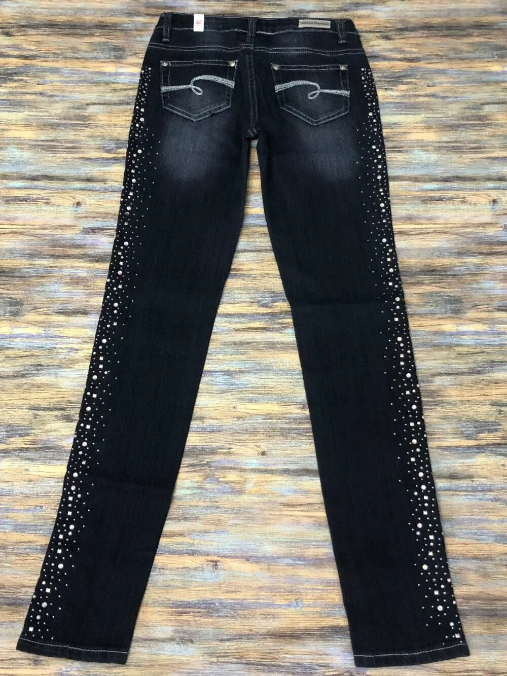 Justice Premium Jeans Girls Size 14S Slim Faux Rhinestones Embellished